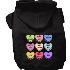 Valentine Dog Hoodie with Conversation heart design